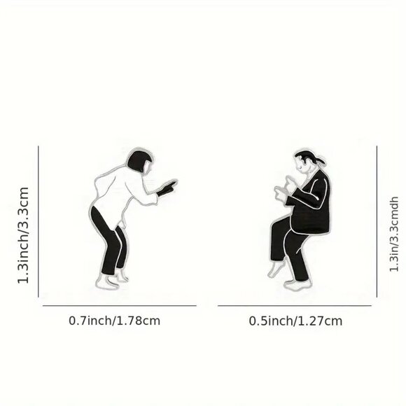 Pulp Fiction Mia Vincent Dance Pin Brooch Set of 2 Twist Movies Fun Black White - Picture 6 of 7